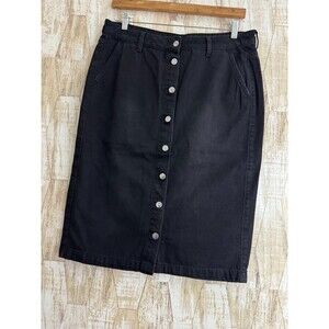 Divided H&M Size 14 Black Button Front Jean Pencil Wrap Skirt Grunge Denim knee